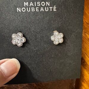 Floral silver and rhinestone pierced Earrings